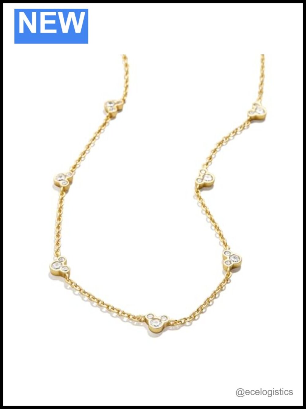 Disney Mickey Mouse Necklace 18K Gold Plated Sterling Silver CZ